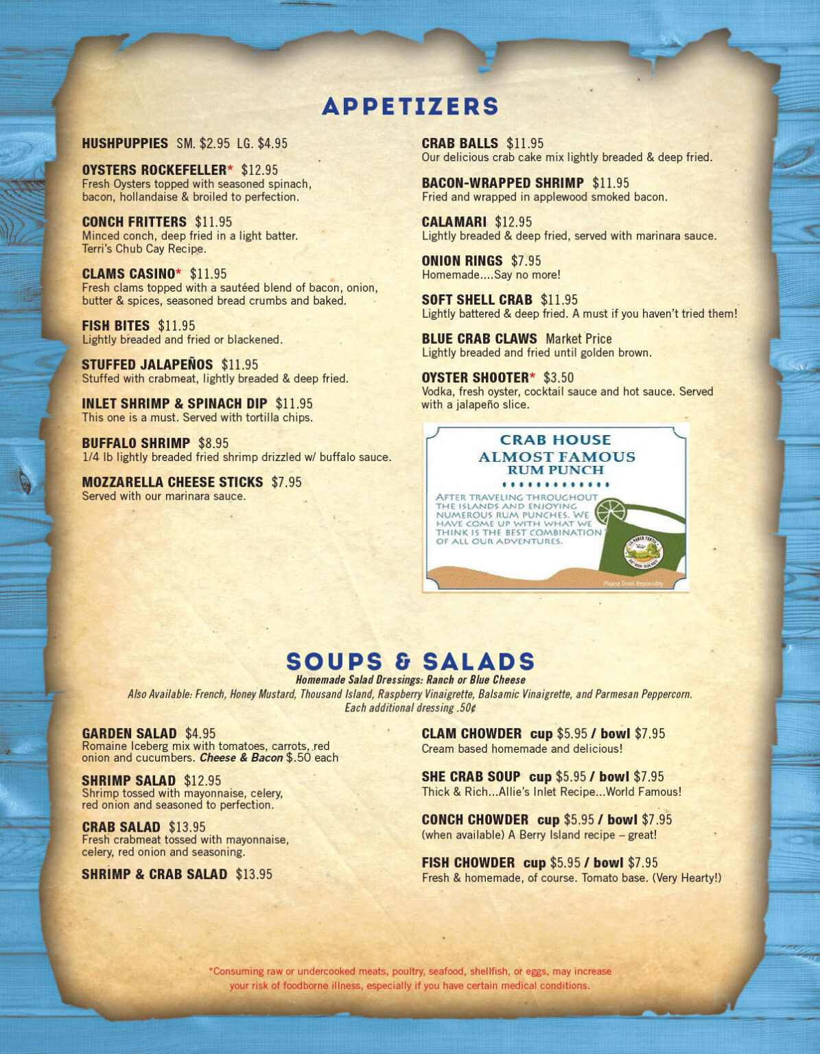 All Day Menu Inlet Crab House and Raw Bar