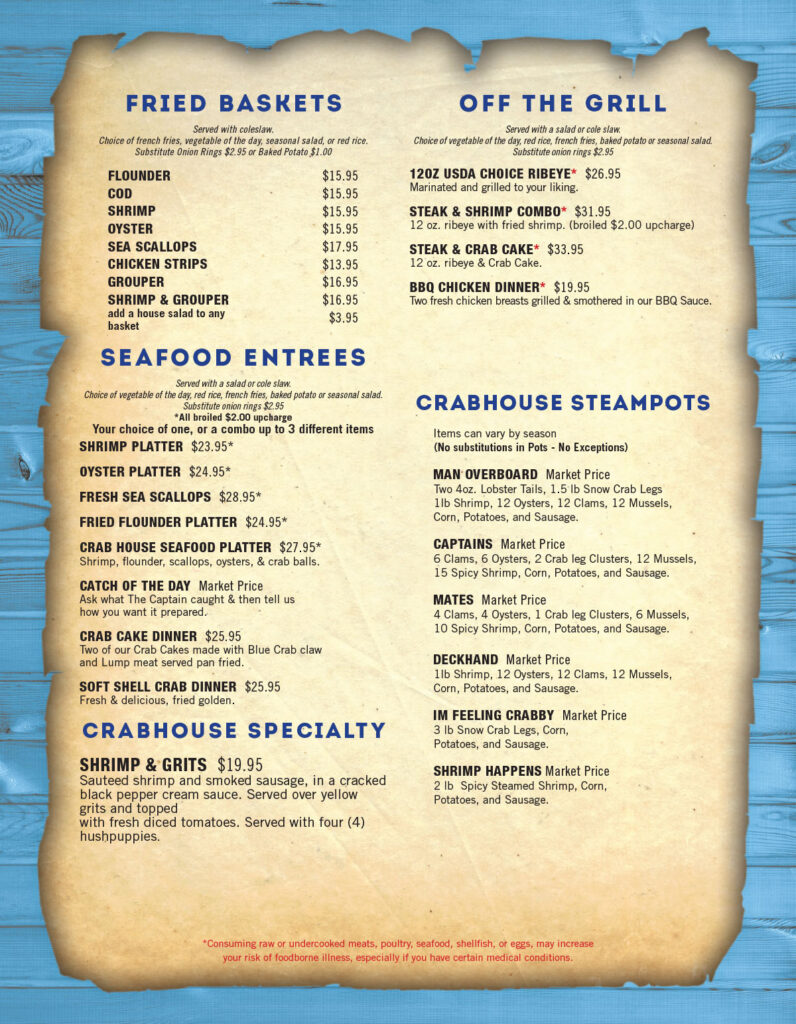 All Day Menu Inlet Crab House and Raw Bar