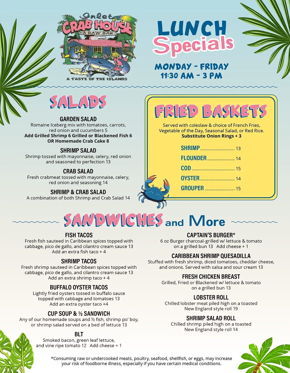 New Lunch specials for Inlet Crab House
